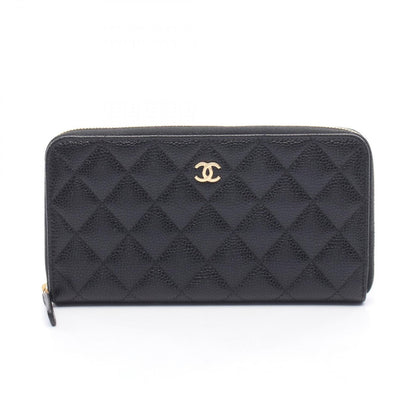 Chanel Roundlong Wallet Classic Long Zip Quilted Black Caviar Leather
