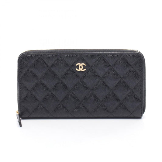 Chanel Roundlong Wallet Classic Long Zip Quilted Black Caviar Leather