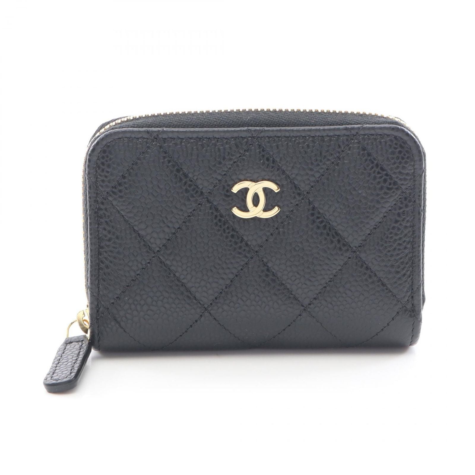 Chanel Coin Case Classic Zip Coinpa Quilted Black Caviar Leather