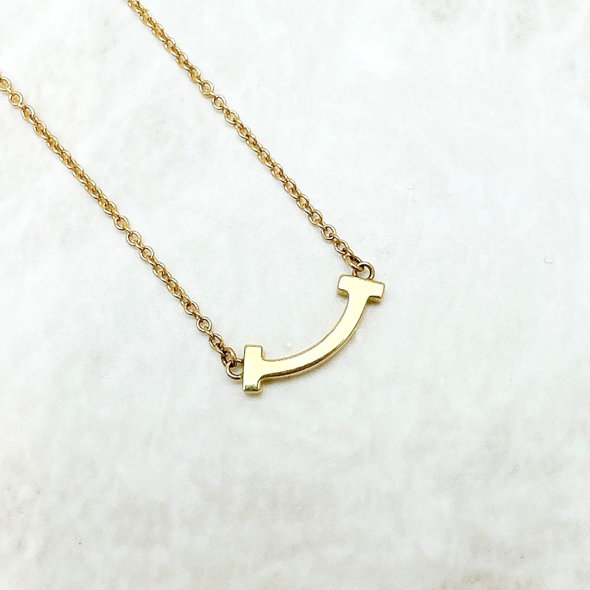Tiffany & Co T Smile Mini Yellow Gold Necklace — view 2
