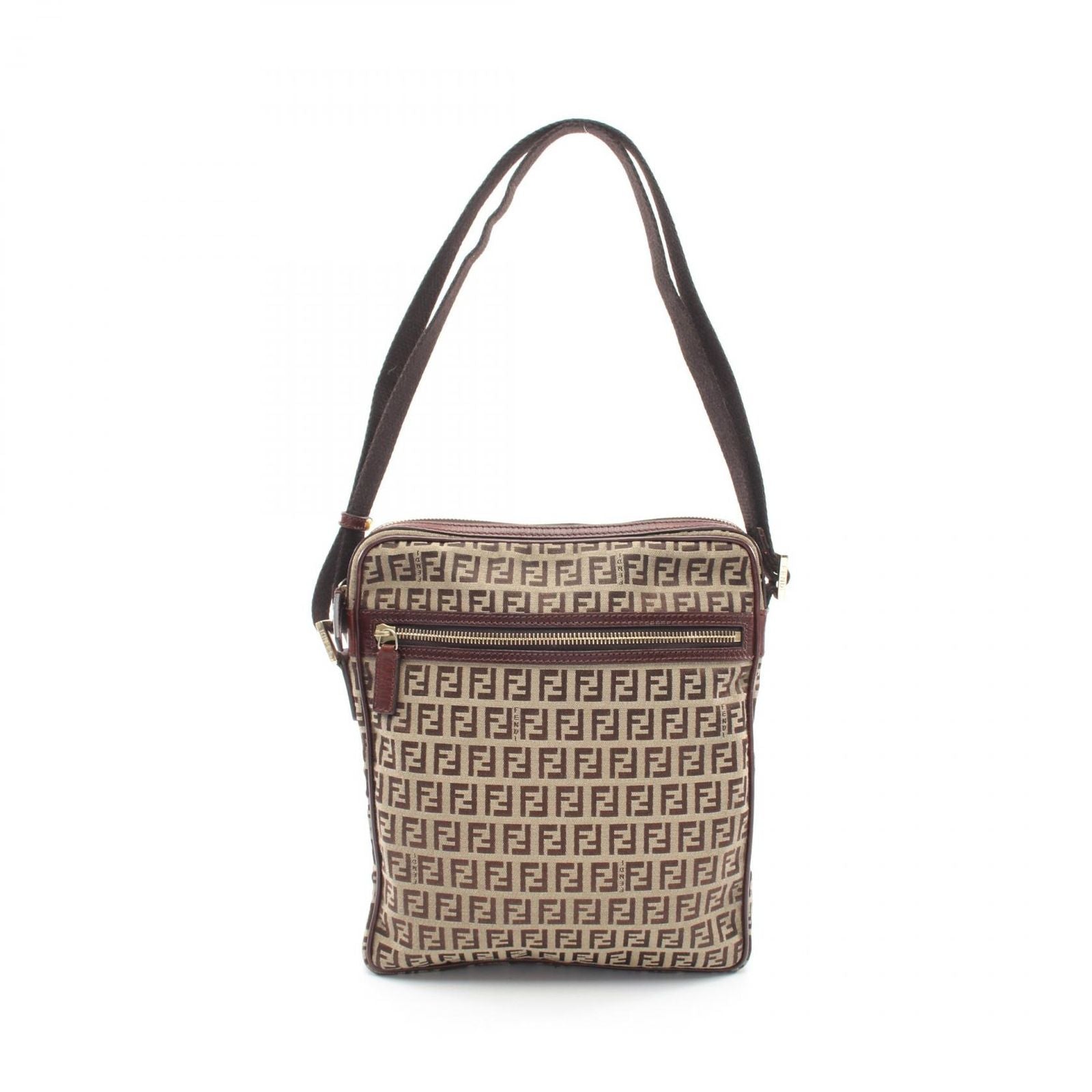 Fendi Shoulder Bag Zucchi Beige Canvas Leather