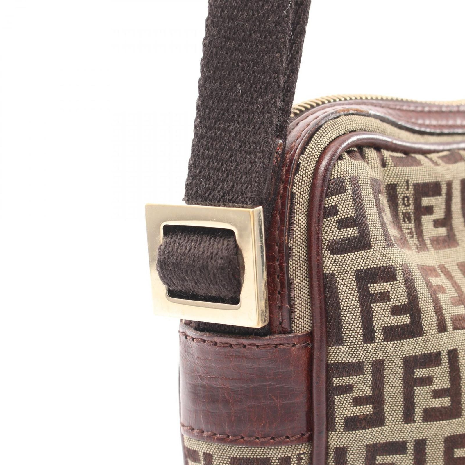 Fendi Shoulder Bag Zucchi Beige Canvas Leather — view 5
