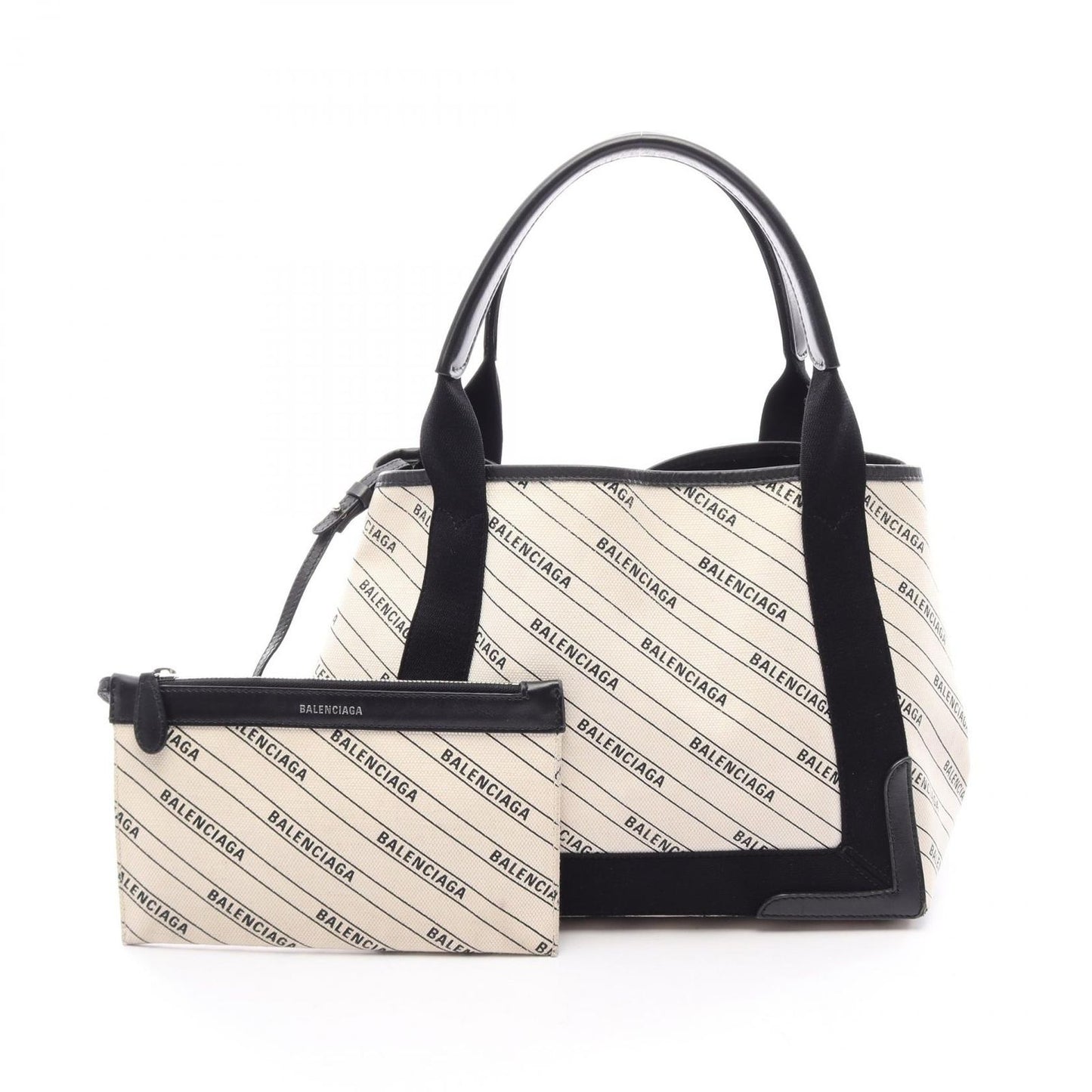 Balenciaga Tote Navy Cabas S Hippopotamus Ivory Black Canvas Leather