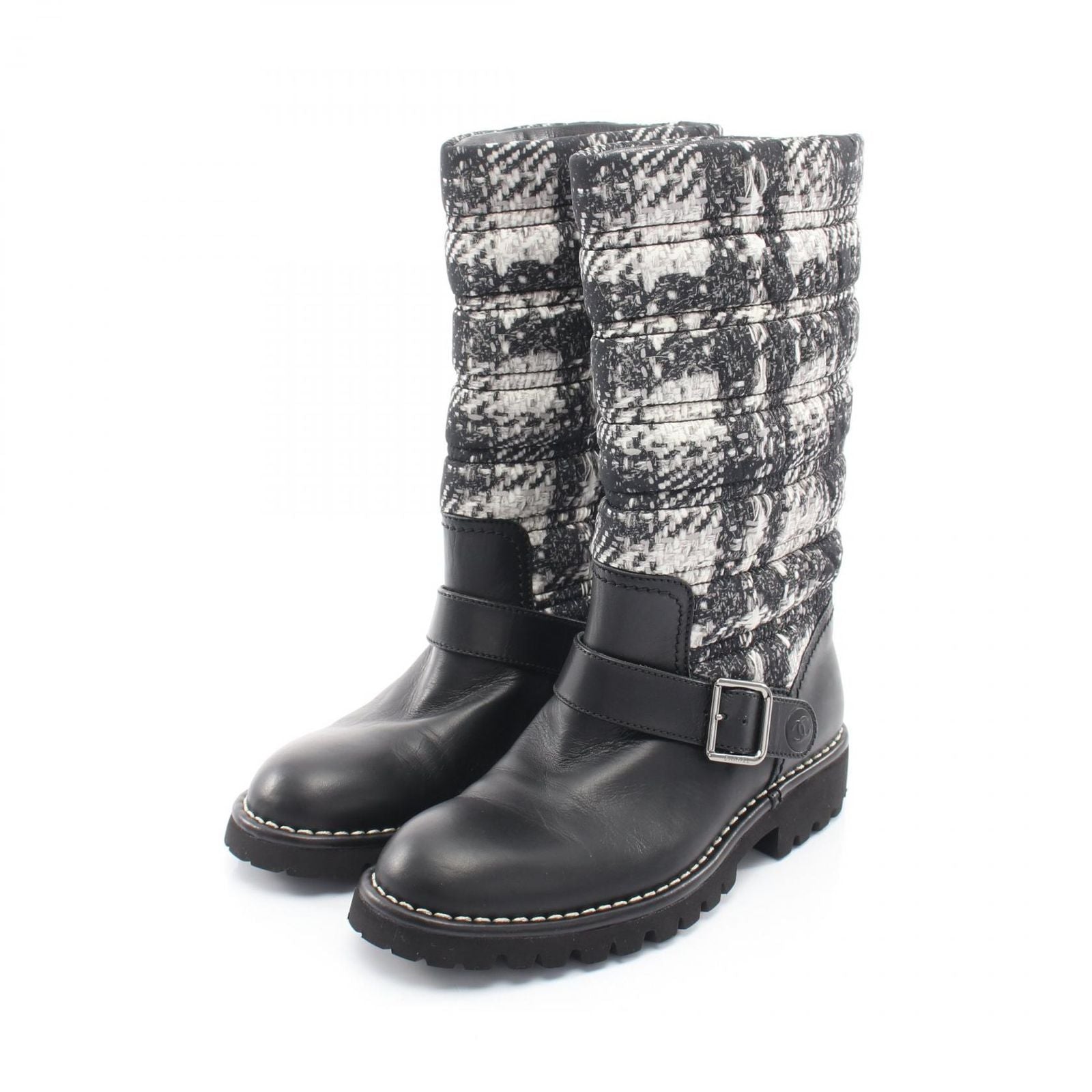 Chanel Boots CC Logo Tweet Pattern Snow Nylon Leather