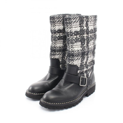 Chanel Boots CC Logo Tweet Pattern Snow Nylon Leather