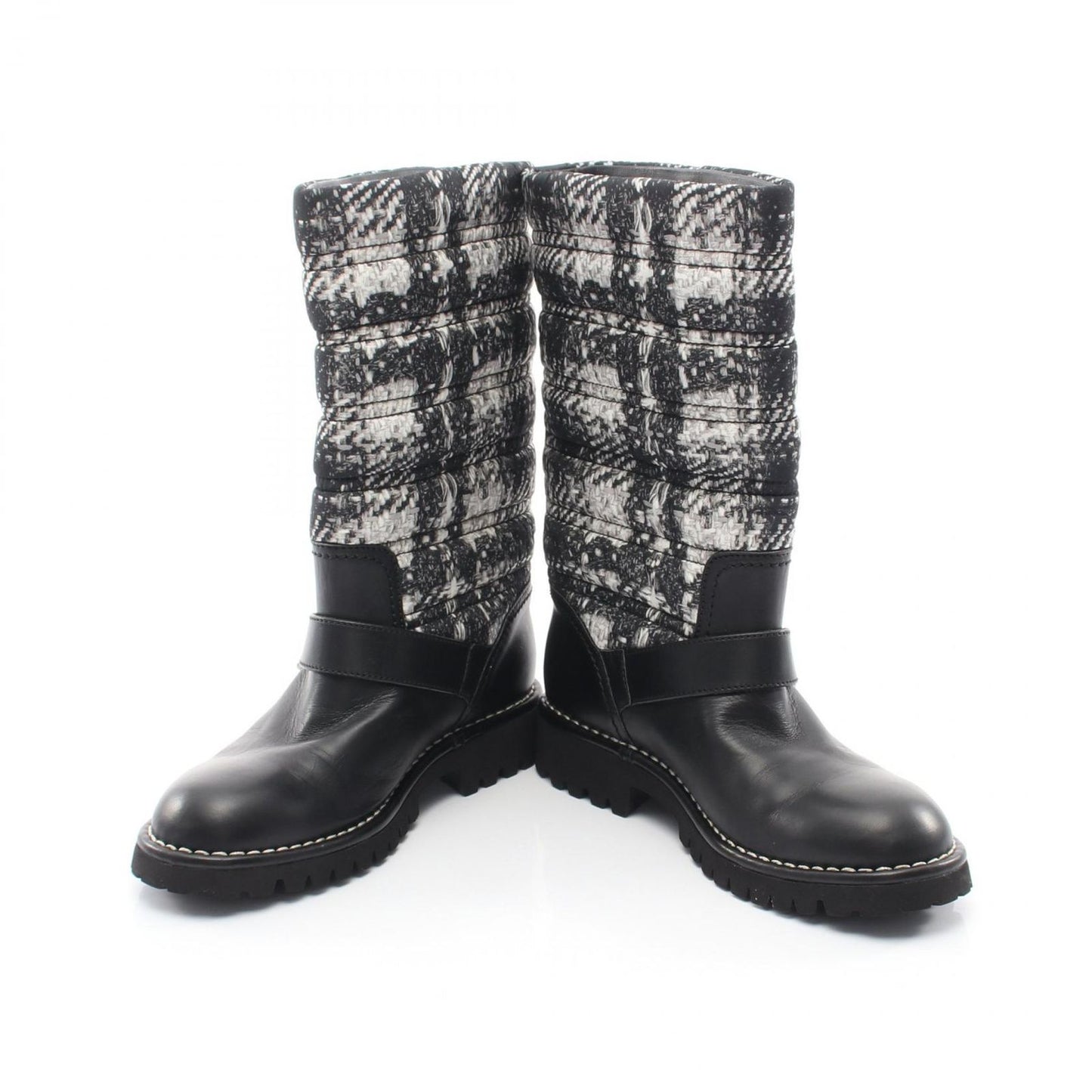 Chanel Boots CC Logo Tweet Pattern Snow Nylon Leather — view 3