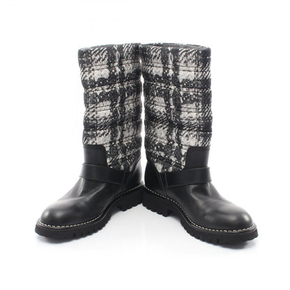 Chanel Boots CC Logo Tweet Pattern Snow Nylon Leather — view 3