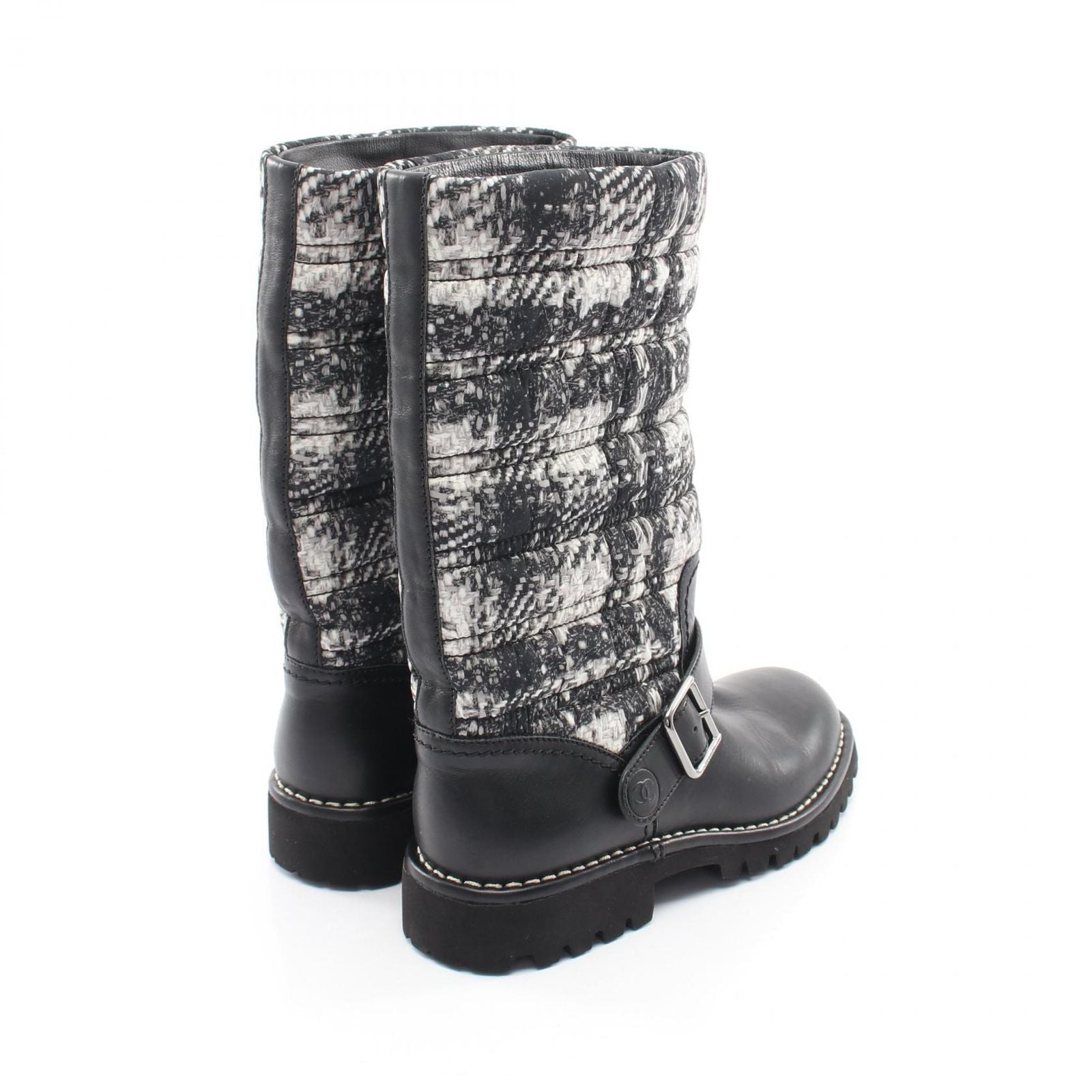 Chanel Boots CC Logo Tweet Pattern Snow Nylon Leather — view 2