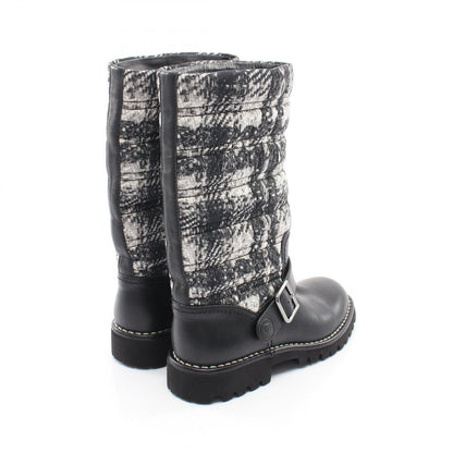 Chanel Boots CC Logo Tweet Pattern Snow Nylon Leather — view 2