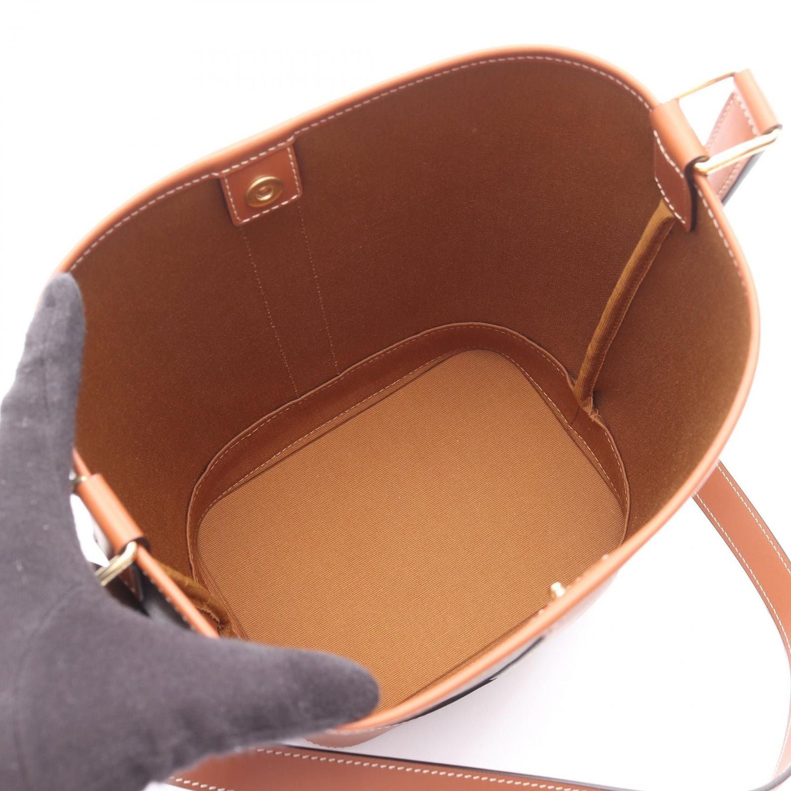 Celine Shoulder Bag le Bucket Triomphe Brown Leather — view 3