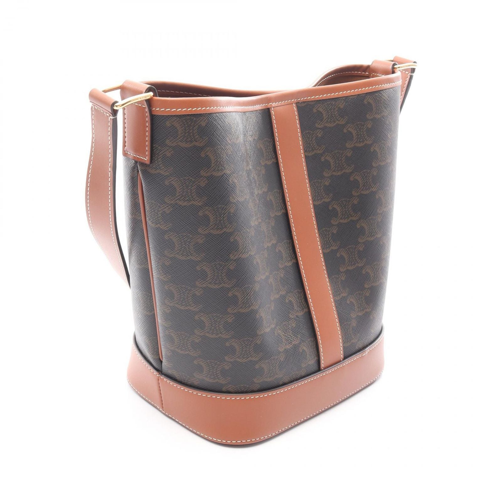 Celine Shoulder Bag le Bucket Triomphe Brown Leather — view 2
