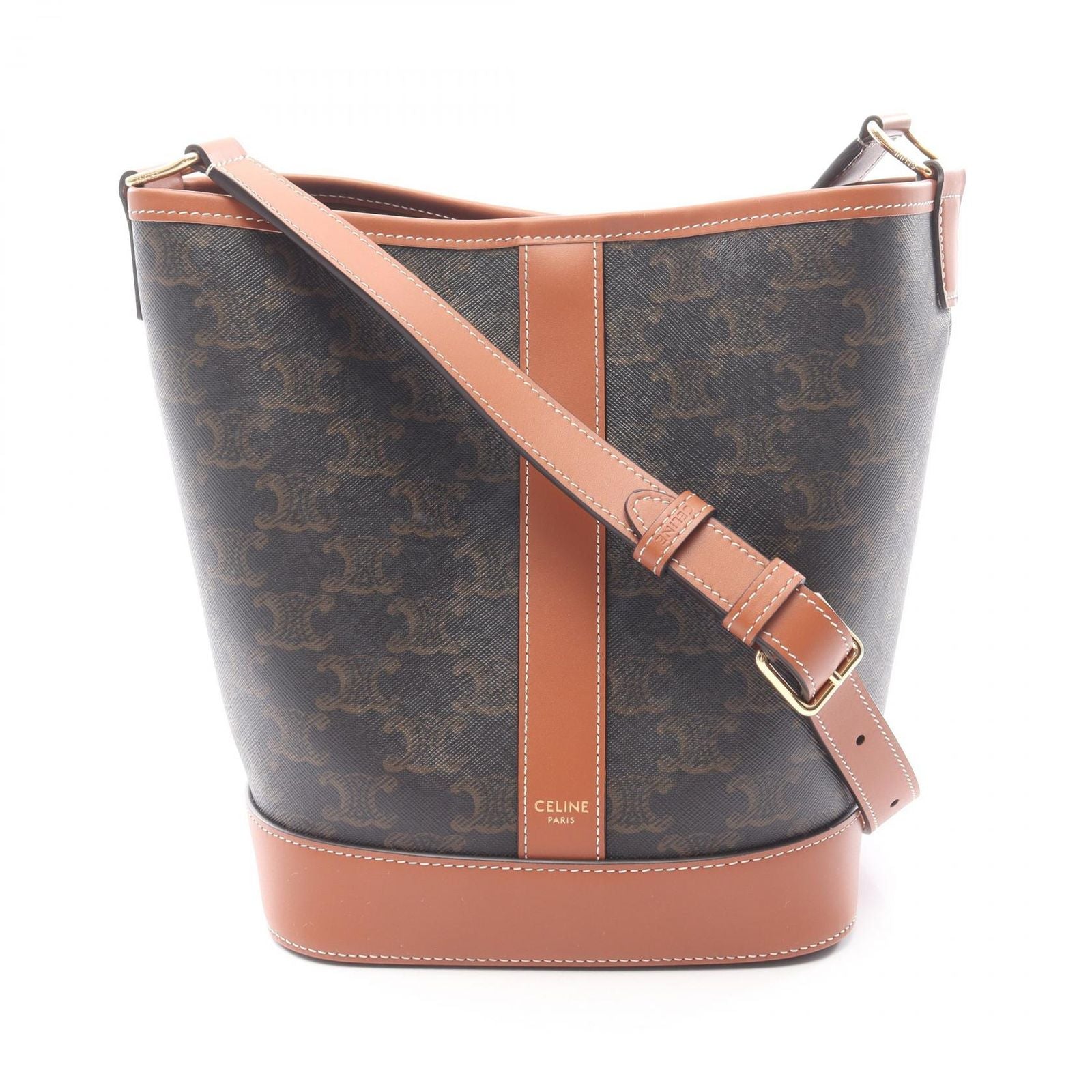 Celine Shoulder Bag le Bucket Triomphe Brown Leather