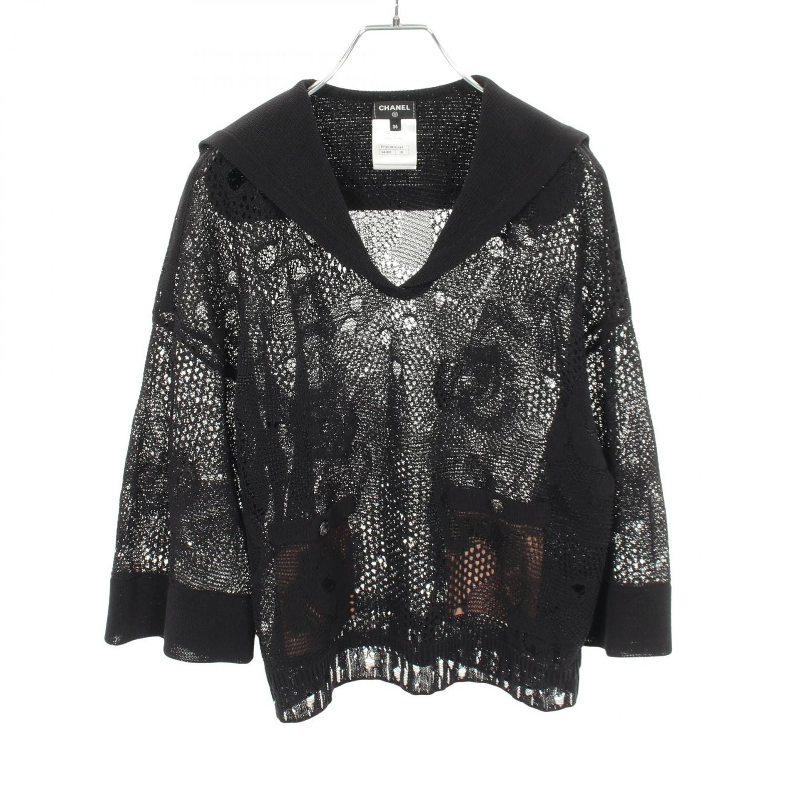 Chanel Knit CC Logo Camellia color Cotton Sweater
