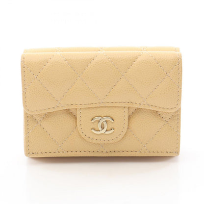 Chanel Tri Foldwallet Classic Flap Wallet Quilted Beige Caviar Leather