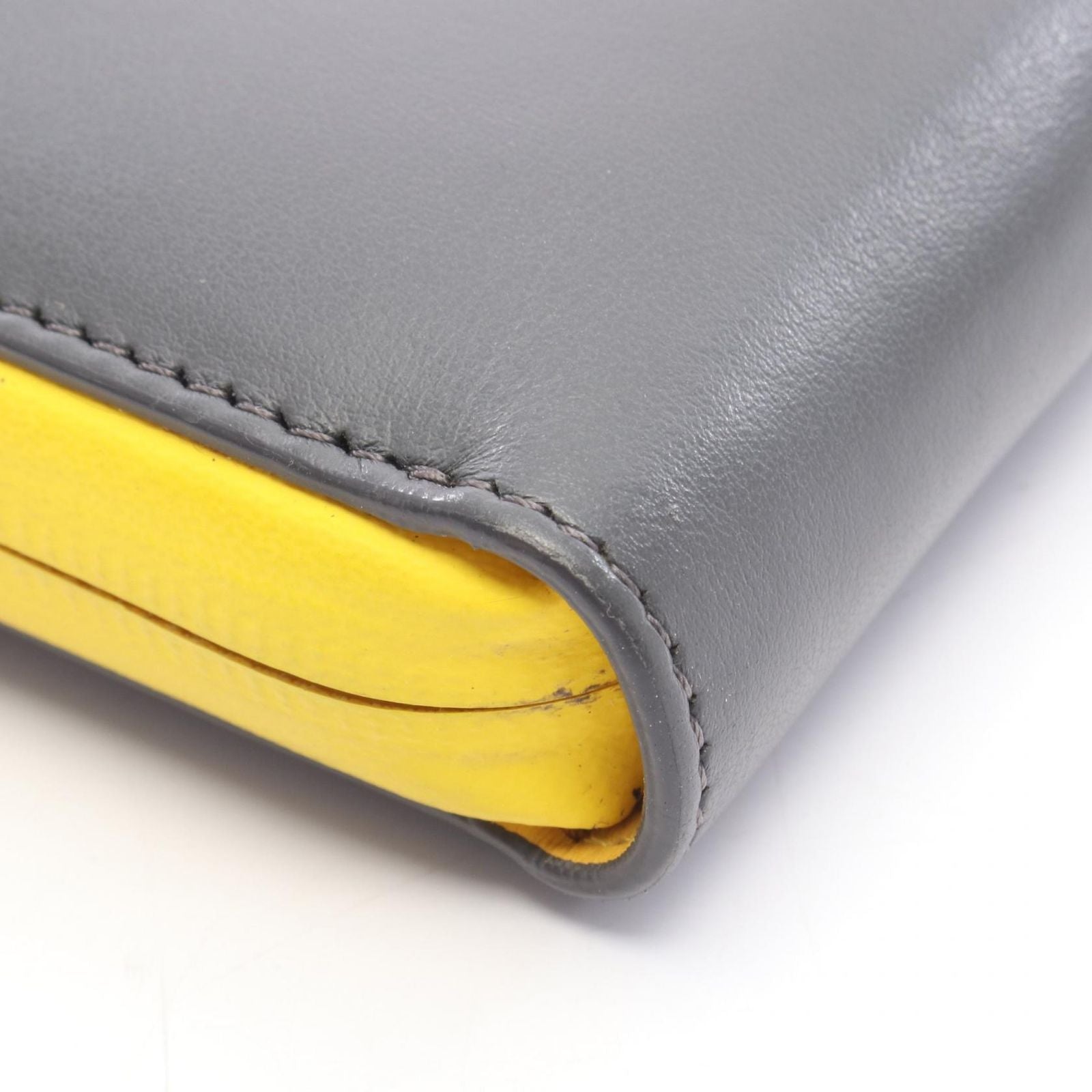 Fendi Roundlong Wallet Montstar Bug's Eye Gray Yellow Leather — view 9
