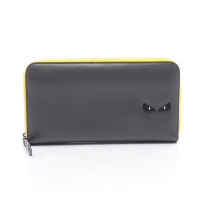Fendi Roundlong Wallet Montstar Bug's Eye Gray Yellow Leather