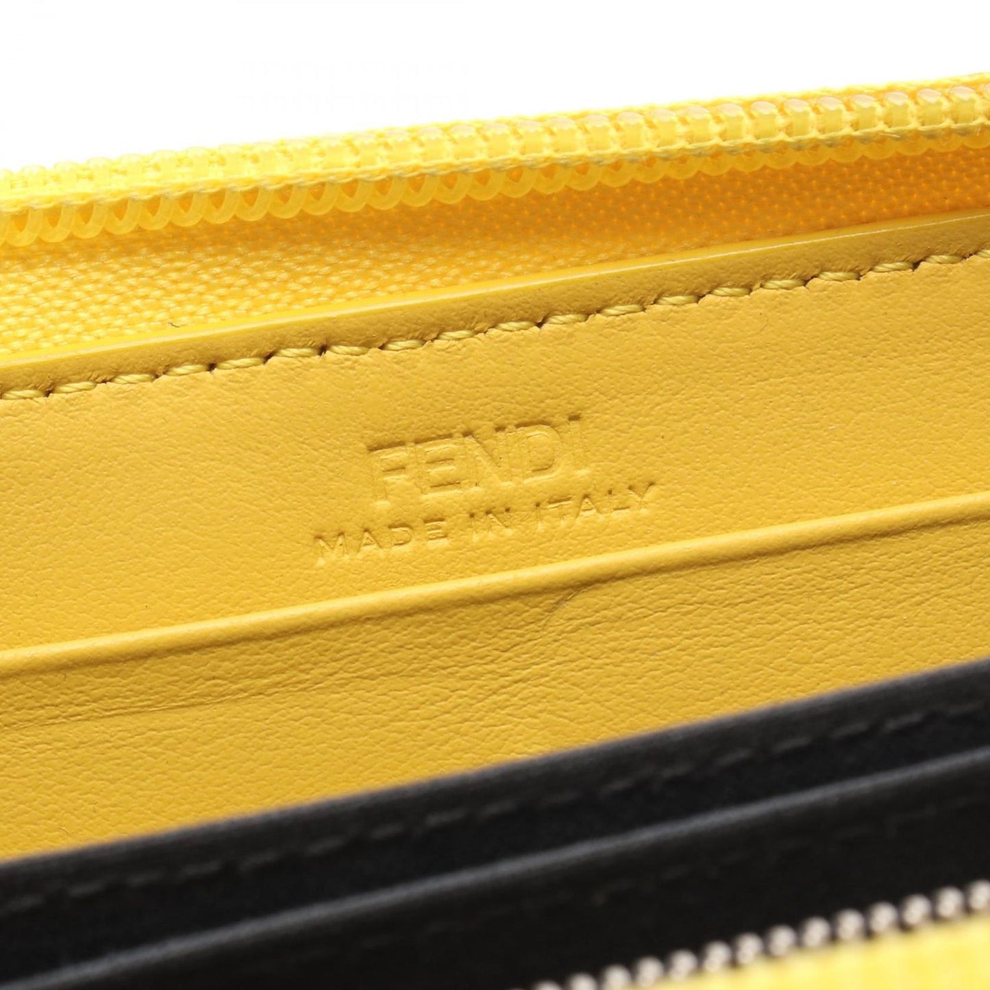 Fendi Roundlong Wallet Montstar Bug's Eye Gray Yellow Leather — view 4