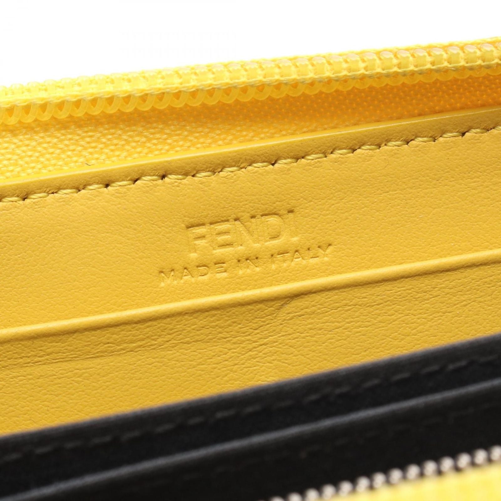 Fendi Roundlong Wallet Montstar Bug's Eye Gray Yellow Leather — view 4