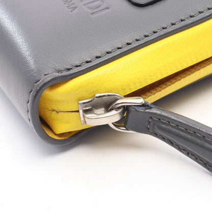 Fendi Roundlong Wallet Montstar Bug's Eye Gray Yellow Leather — view 7