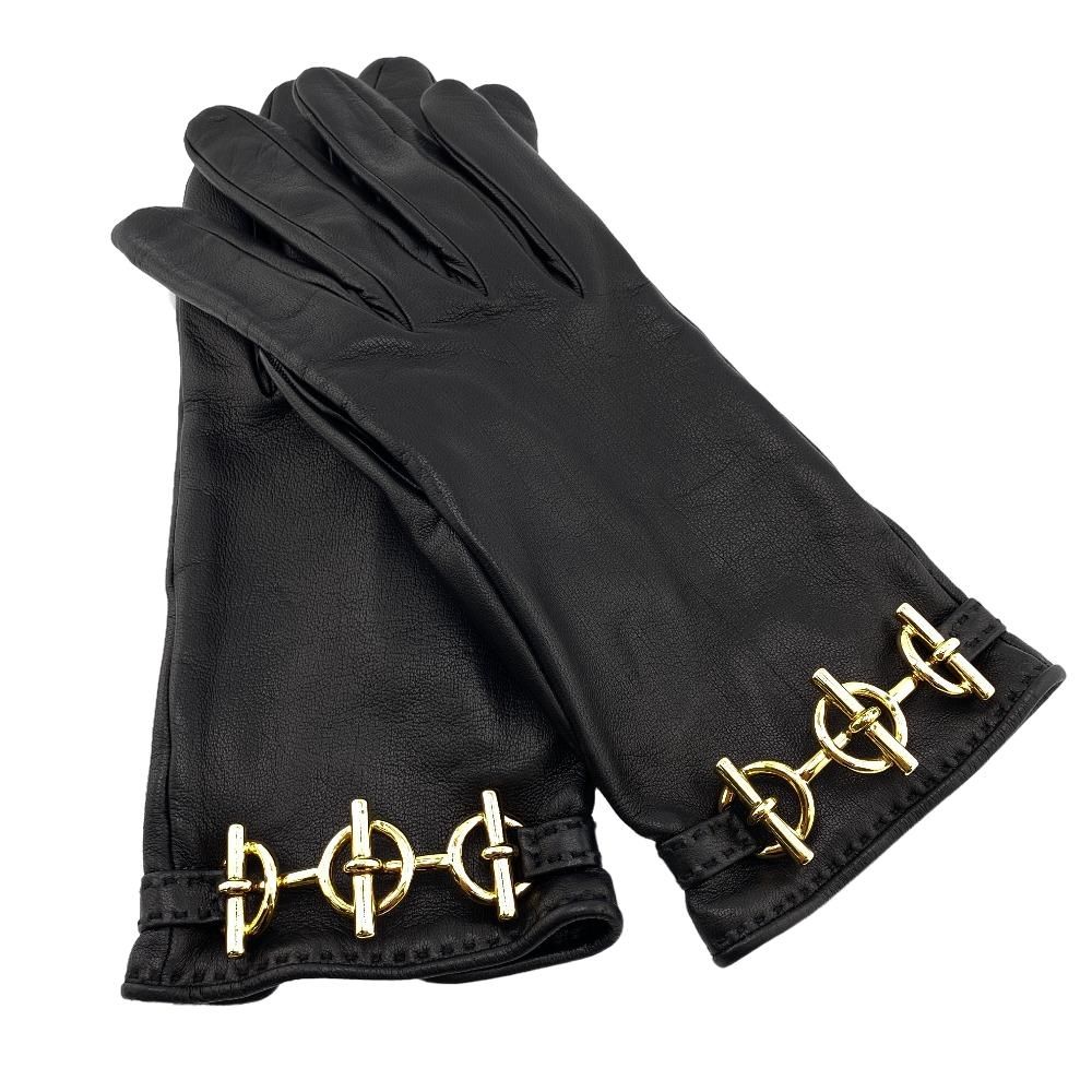 Hermes Chaine D'ancre Gloves 7.5 Leather Black