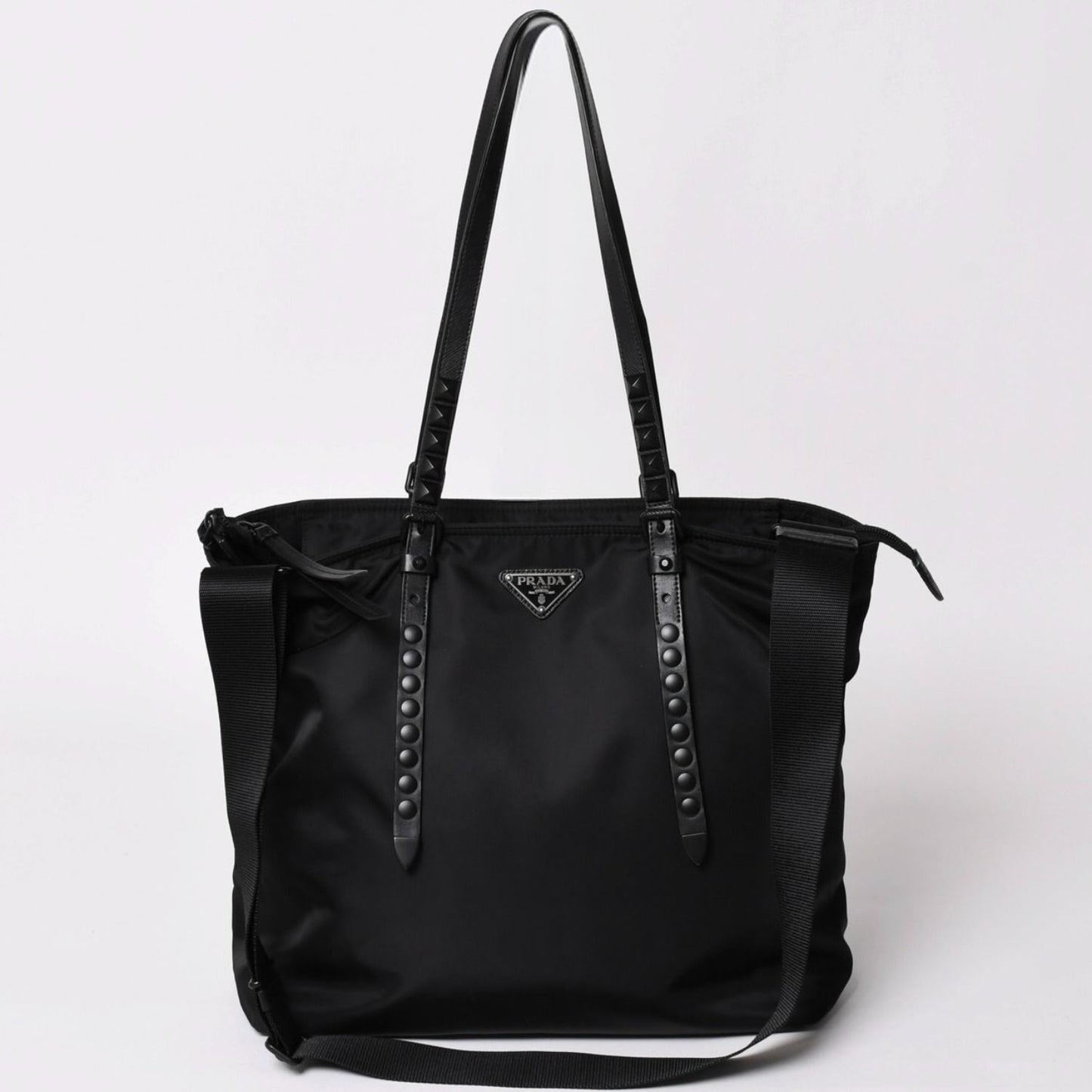 Prada Nylon Shoulder Bag Black Studded 2-Way Matte