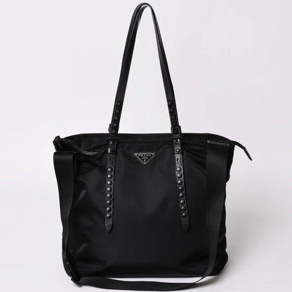 Prada Nylon Shoulder Bag Black Studded 2-Way Matte