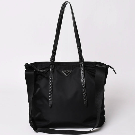 Prada Nylon Shoulder Bag Black Studded 2-Way Matte