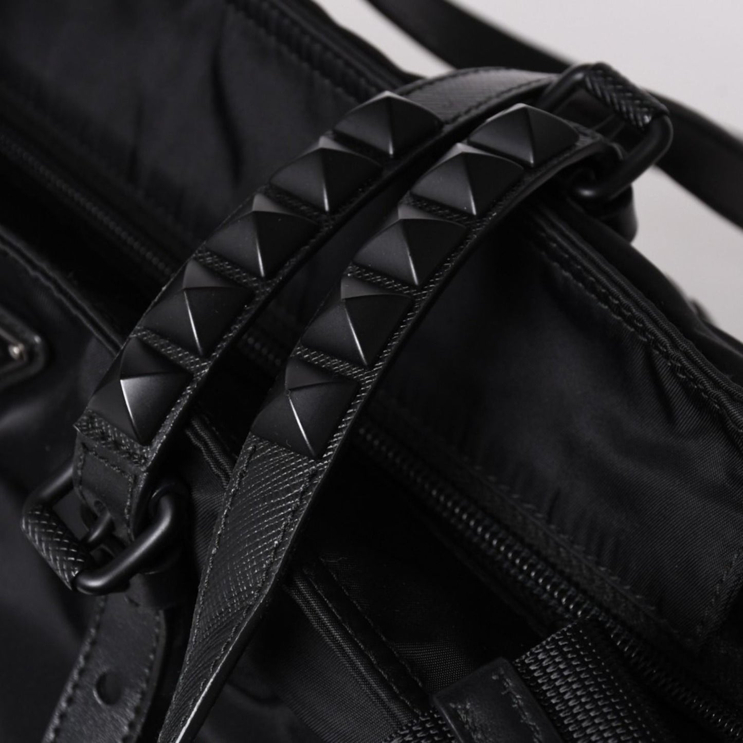 Prada Nylon Shoulder Bag Black Studded 2-Way Matte — view 6