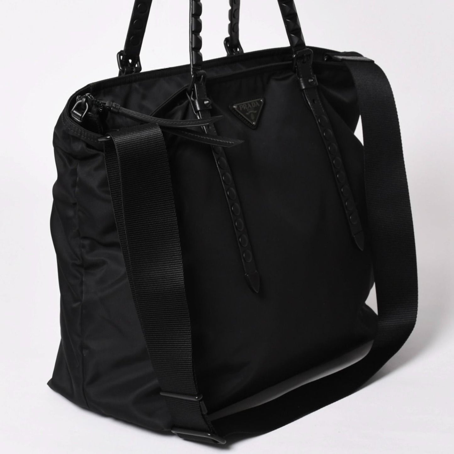 Prada Nylon Shoulder Bag Black Studded 2-Way Matte — view 3
