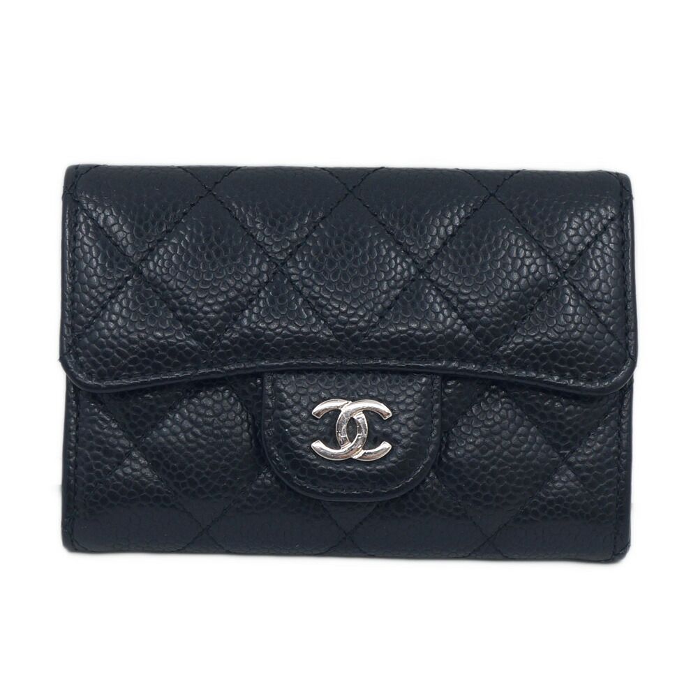 Chanel Quilted CC Logo Classic Flap Card Case Coin Black Red Caviar Leather
