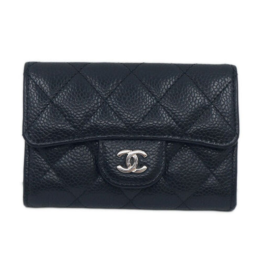 Chanel Quilted CC Logo Classic Flap Card Case Coin Black Red Caviar Leather
