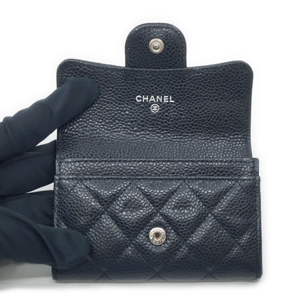 Chanel Quilted CC Logo Classic Flap Card Case Coin Black Red Caviar Leather — view 6