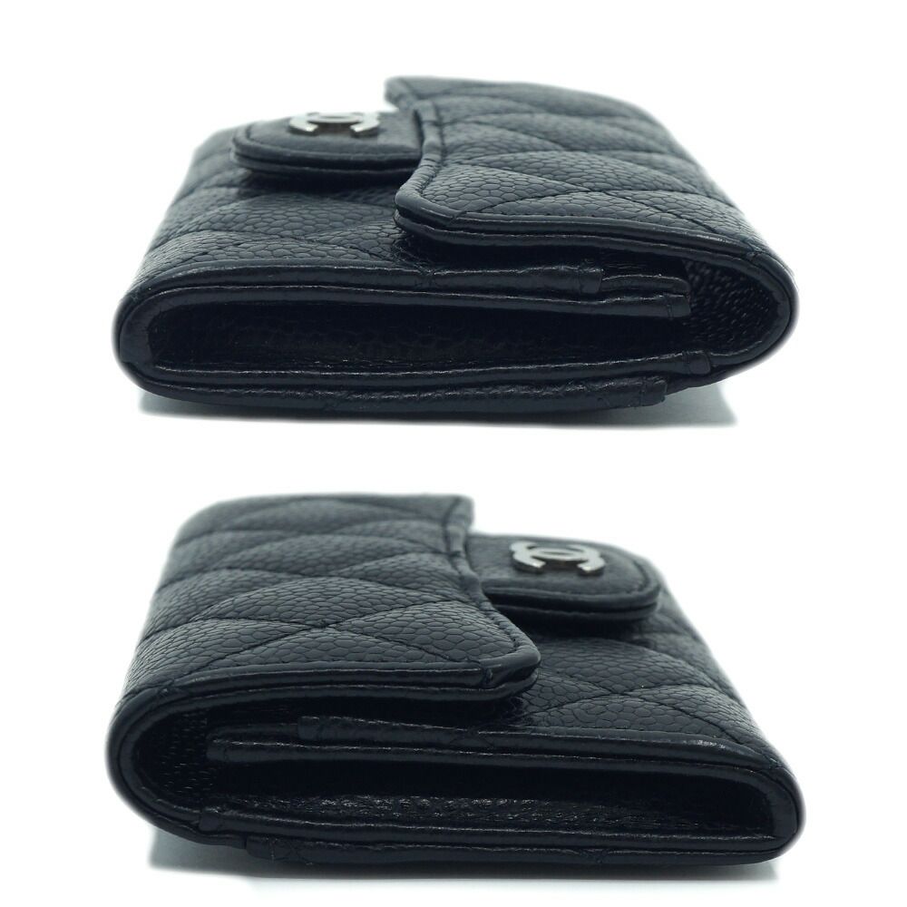 Chanel Quilted CC Logo Classic Flap Card Case Coin Black Red Caviar Leather — view 3