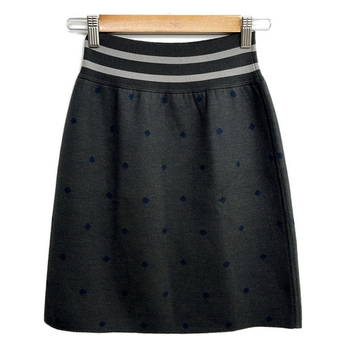 Hermes Mini Skirt 36 S Dark Gray Navy Cashmere Silk Dot Pattern Waist