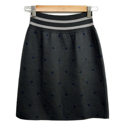 Hermes Mini Skirt 36 S Dark Gray Navy Cashmere Silk Dot Pattern Waist