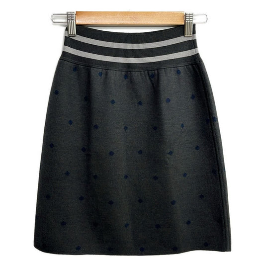 Hermes Mini Skirt 36 S Dark Gray Navy Cashmere Silk Dot Pattern Waist