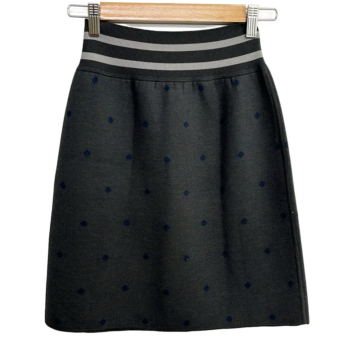 Hermes Mini Skirt 36 S Dark Gray Navy Cashmere Silk Dot Pattern Waist — view 2