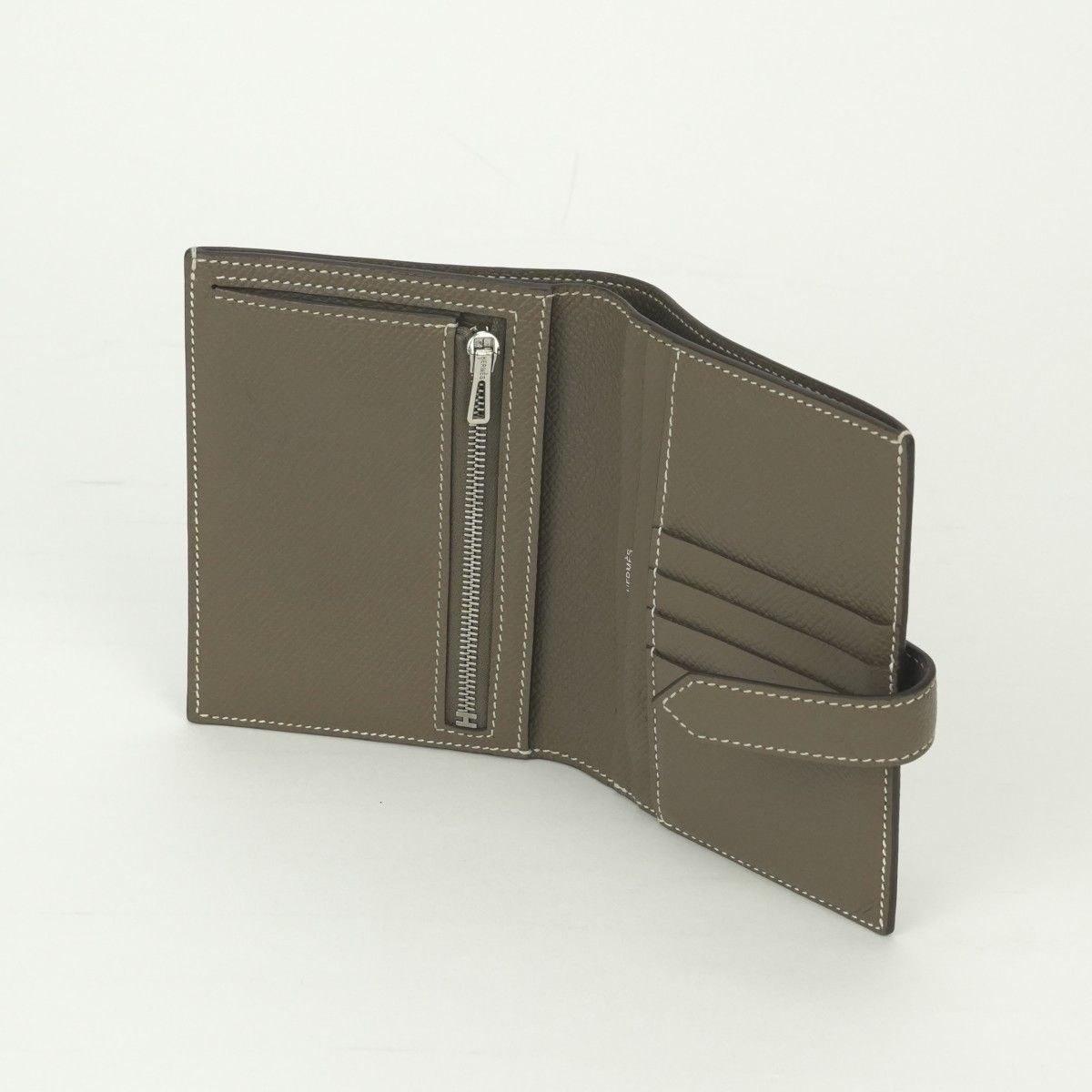 Hermes Bearn Compact Wallet Bifold Mini Epsom Etoupe Gray Silver Veau — view 5