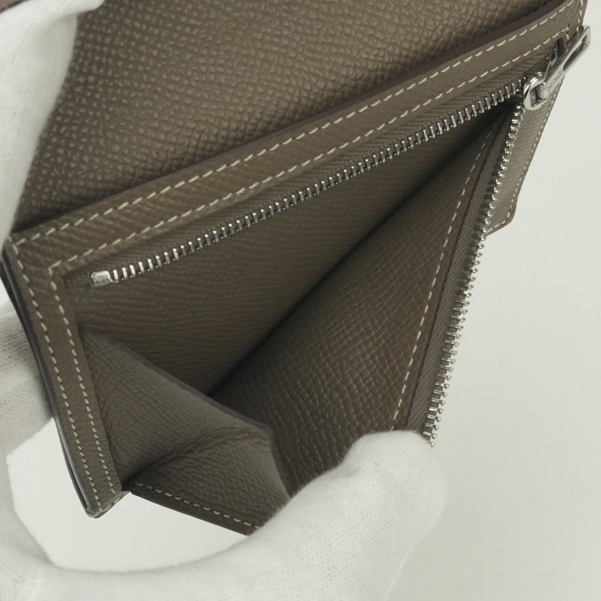 Hermes Bearn Compact Wallet Bifold Mini Epsom Etoupe Gray Silver Veau — view 9