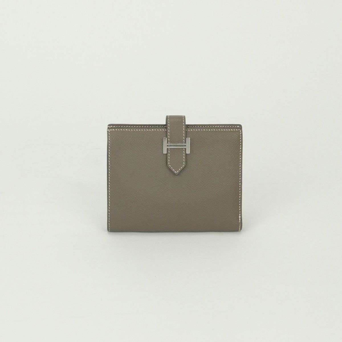 Hermes Bearn Compact Wallet Bifold Mini Epsom Etoupe Gray Silver Veau