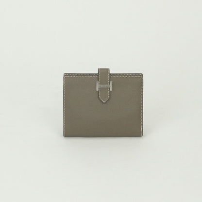 Hermes Bearn Compact Wallet Bifold Mini Epsom Etoupe Gray Silver Veau