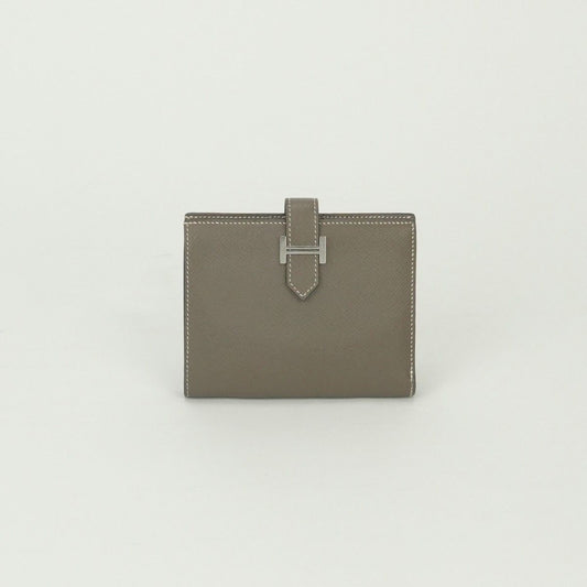 Hermes Bearn Compact Wallet Bifold Mini Epsom Etoupe Gray Silver Veau