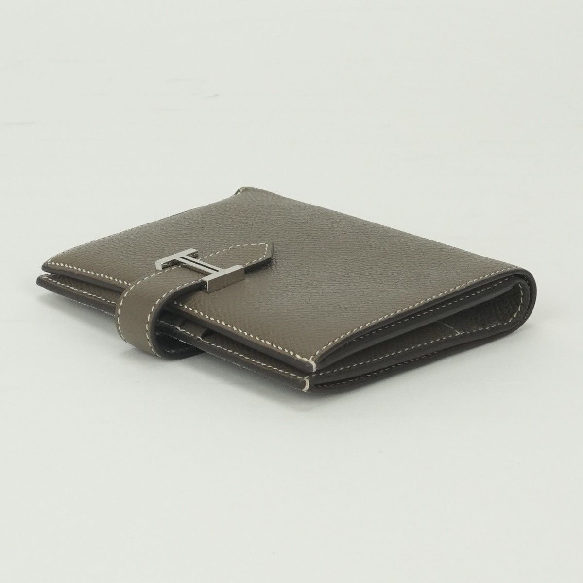 Hermes Bearn Compact Wallet Bifold Mini Epsom Etoupe Gray Silver Veau — view 4