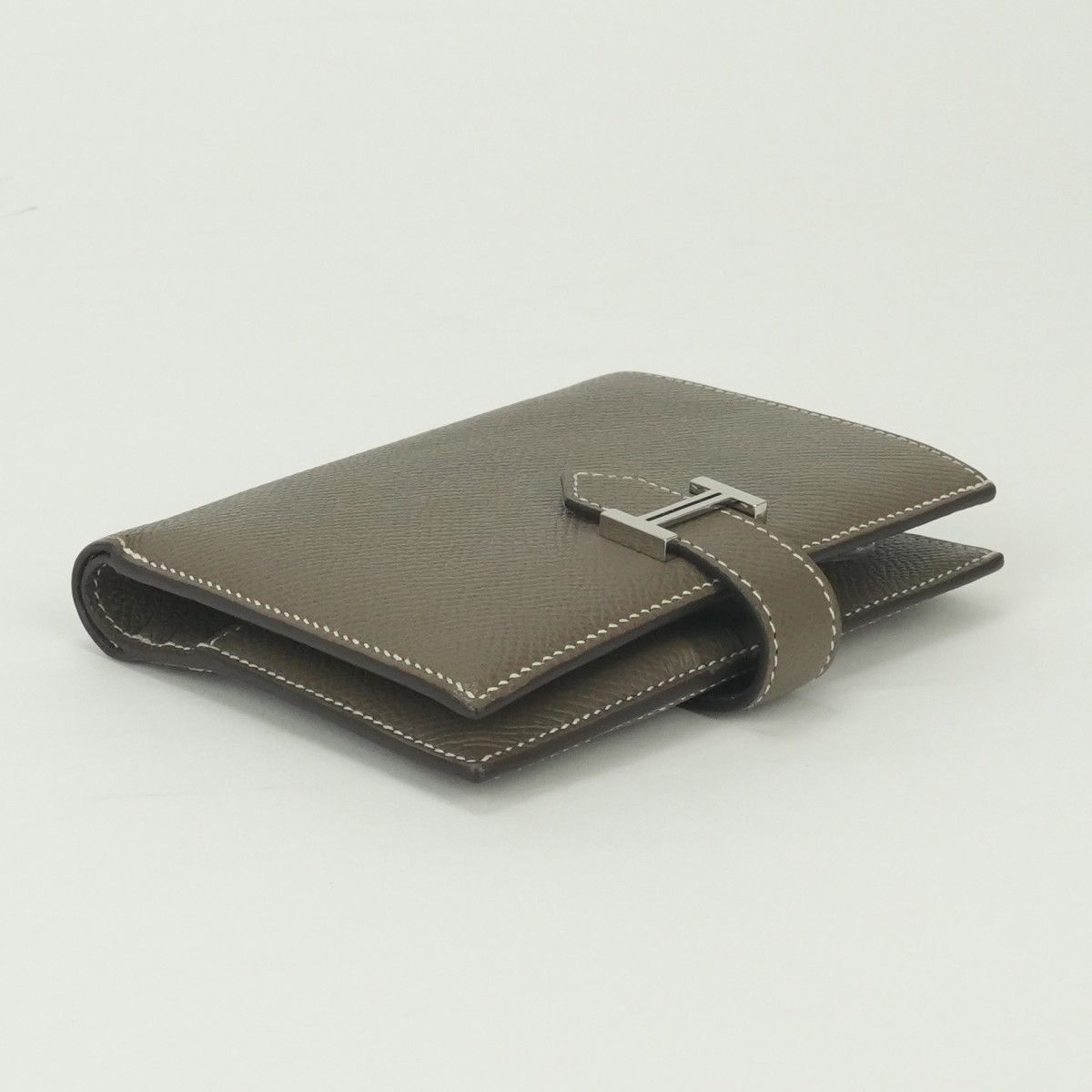 Hermes Bearn Compact Wallet Bifold Mini Epsom Etoupe Gray Silver Veau — view 3