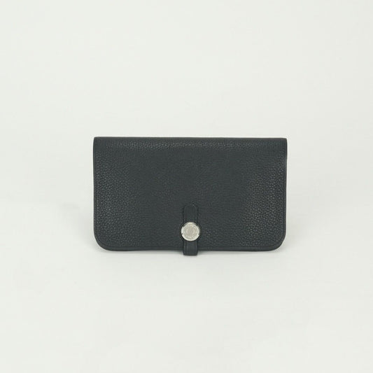 Hermes Dogon GM Duo Wallet Togo Noir Black Silver Coin Purse