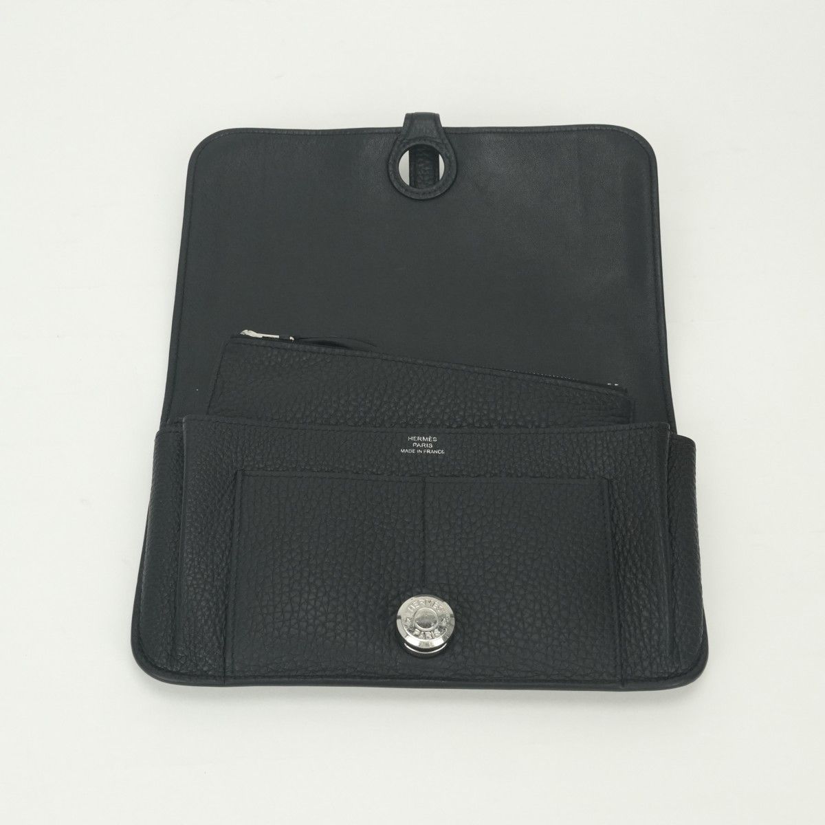Hermes Dogon GM Duo Wallet Togo Noir Black Silver Coin Purse — view 5