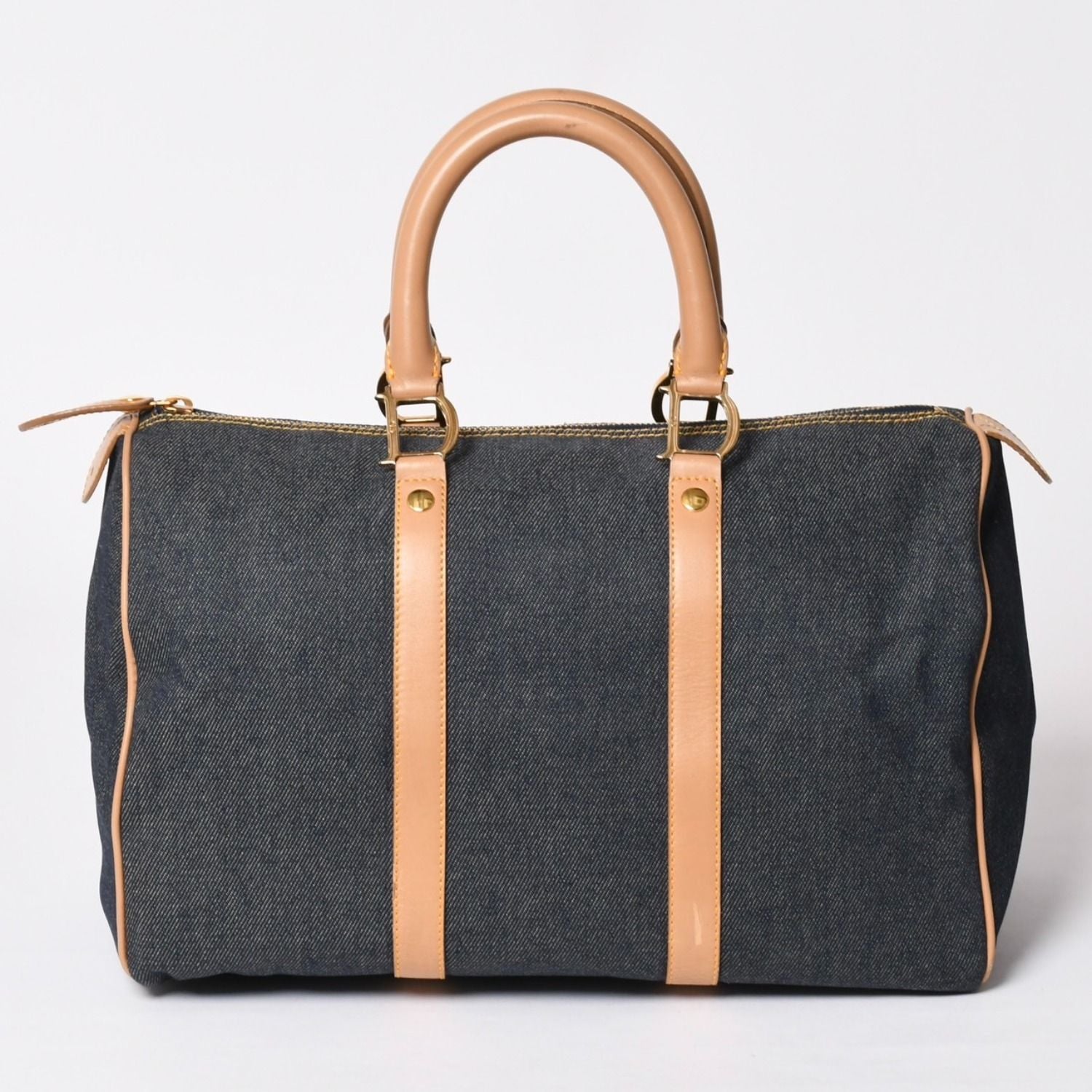 Dior Trotter Handbag Denim 35 Boston Gold