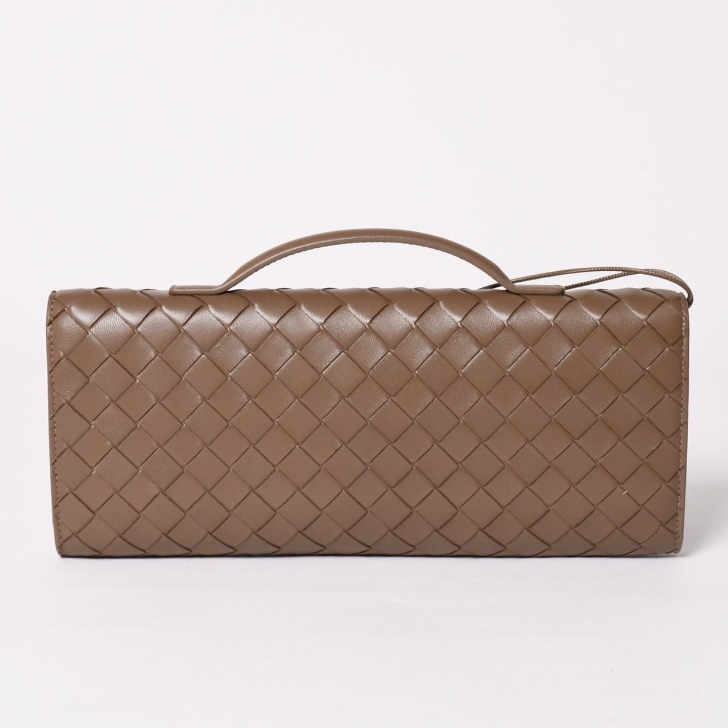 Bottega Veneta Andiamo Clutch Metal Knot Closure Brown Bifold Intrecciato Gold — view 2