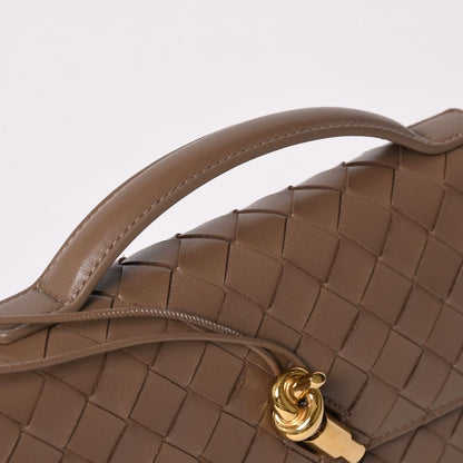 Bottega Veneta Andiamo Clutch Metal Knot Closure Brown Bifold Intrecciato Gold — view 6