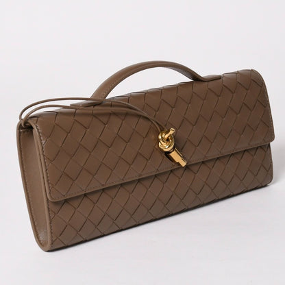Bottega Veneta Andiamo Clutch Metal Knot Closure Brown Bifold Intrecciato Gold — view 3